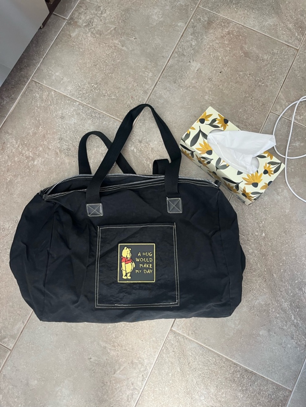 Disney Black Canvas Tote with Winnie the Pooh Patch